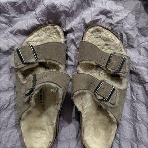 Birkenstock Taupe Shearling Sandals